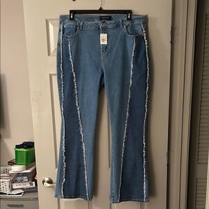 Ashley Stewart Women’s Two-Tone Light Blue Frayed Seam Jeans